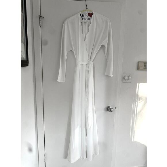 Escada Formal Crepe Wrap Walk Thru Jumpsuit Scalloped Edge Cream White Size 38/M - Picture 6 of 10